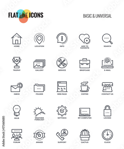 Flat line icons design-Basic and Universal