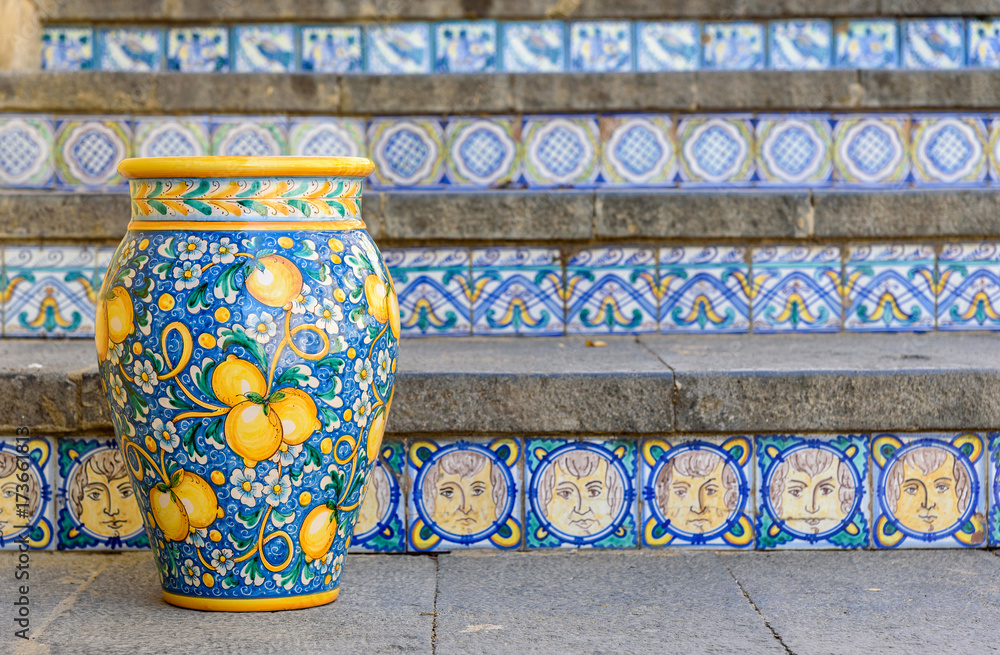 ceramic vase on the staircase in Caltagirone, sicily, italy Stock Photo |  Adobe Stock