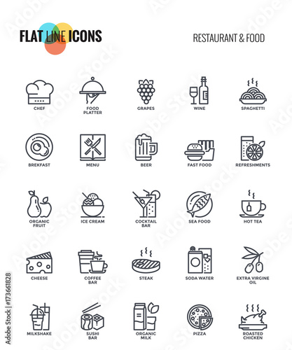 Flat line icons design-Restaurant and food
