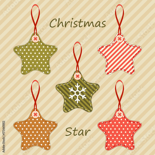 Cute fabric retro stars as Christmas decorations in shabby chic style