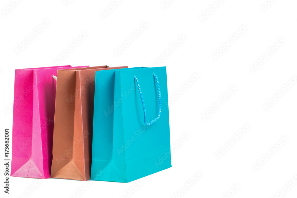 Color paper shopping bag isolated on white background