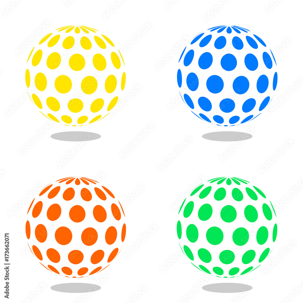 Abstract globe dotted sphere, 3d halftone effect vector background. Color set of vector illustration. Abstract globe dotted sphere, 3d halftone effect vector background. Color set of vector illustration.