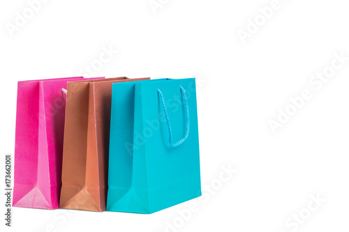 Color paper shopping bag isolated on white background