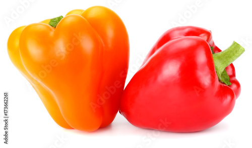 two red and yellow sweet bell peppers isolated on white background © Dmytro