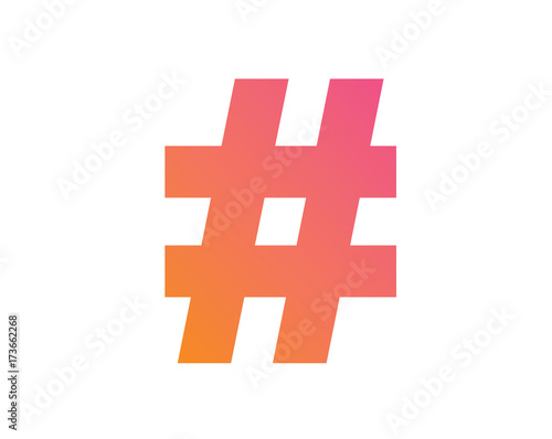 vector gradient pink to orange hashtag symbol icon.