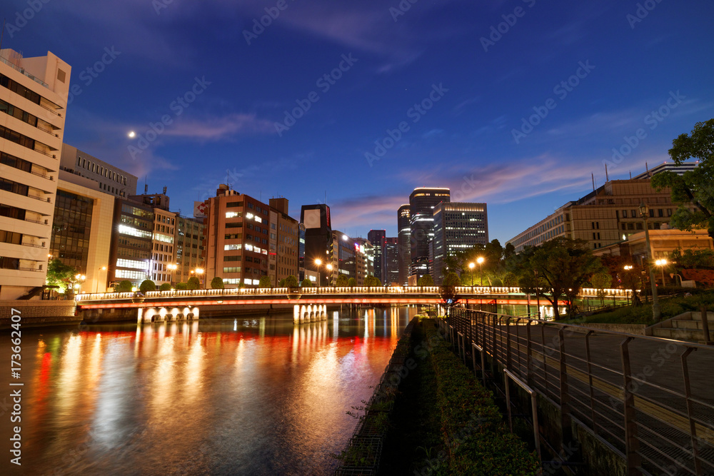 大阪中之島公園 ライトアップされた栴檀の木橋