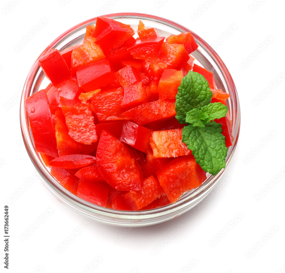 cut slices of red sweet bell pepper isolated on white background cut slices of red sweet bell pepper isolated on white background