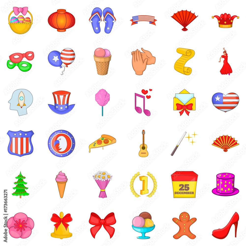 Decoration icons set, cartoon style Decoration icons set, cartoon style