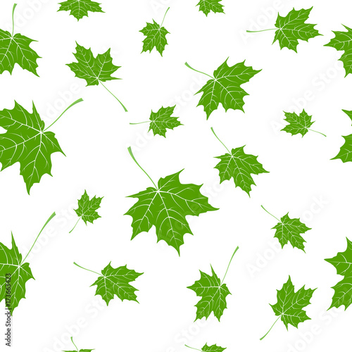Maple falling leaves, green leaves on a white background. seamless background