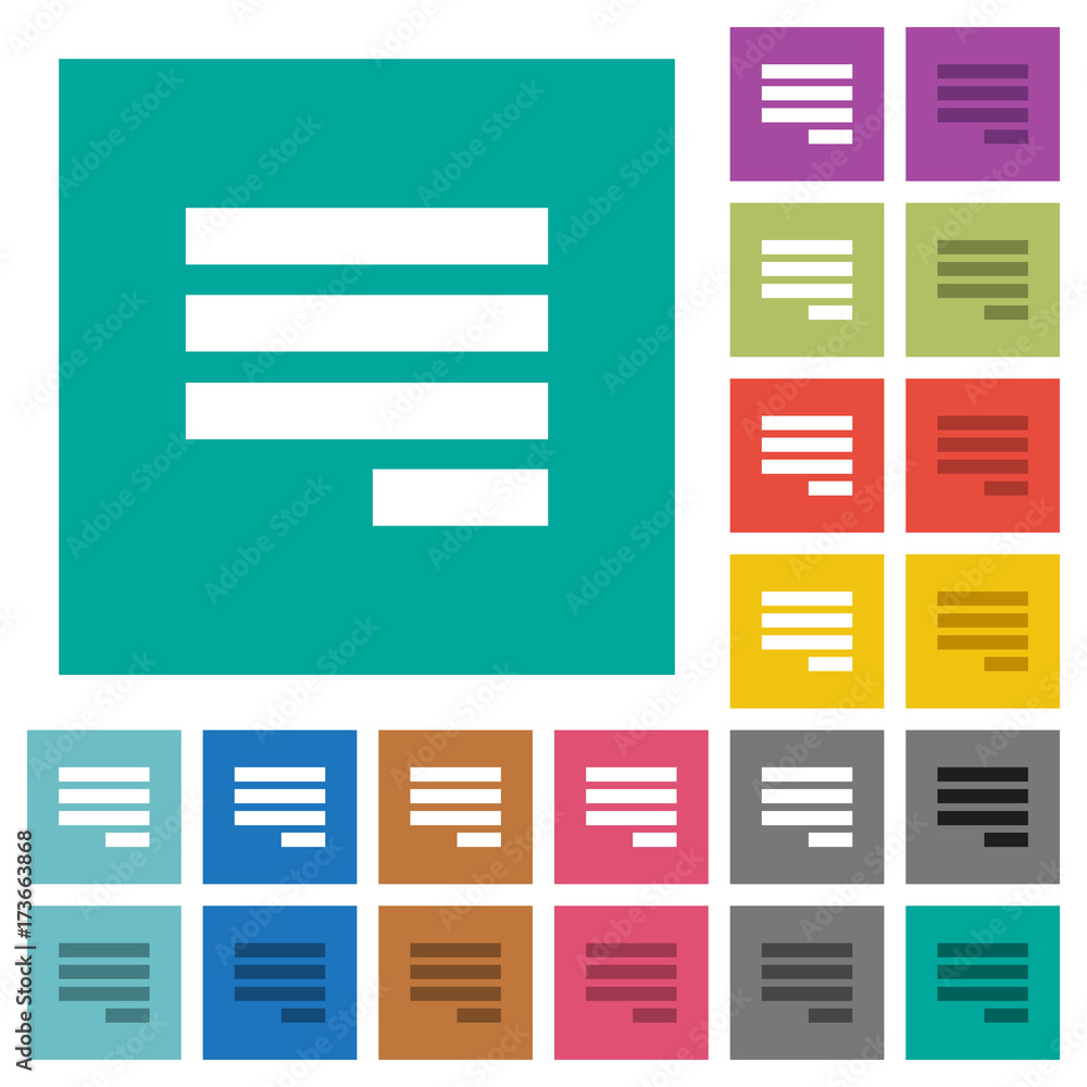 Text align justify last row right square flat multi colored icons Text align justify last row right square flat multi colored icons