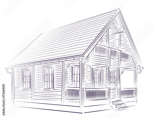 Sketch of wooden house.
