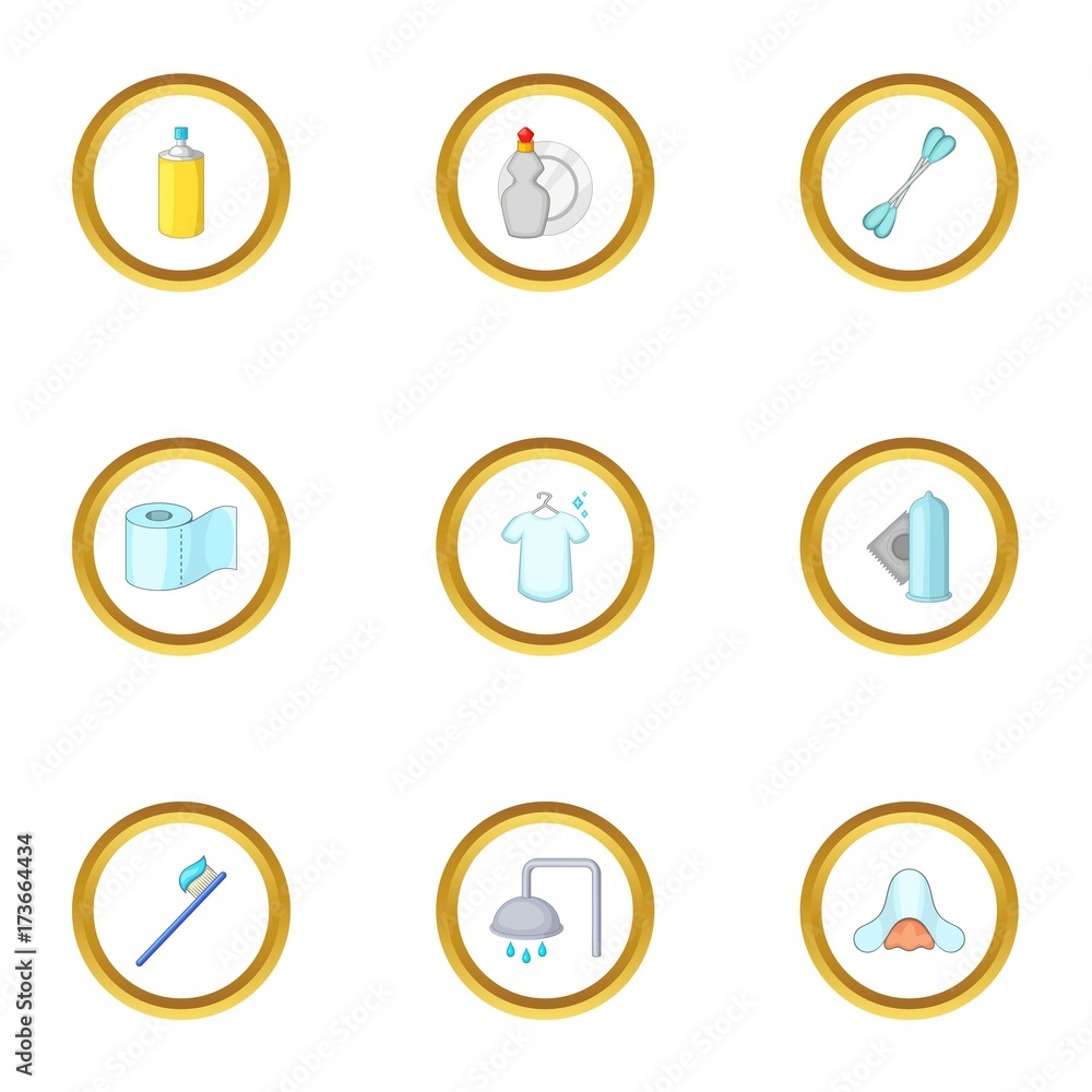House personal hygiene icons set, cartoon style