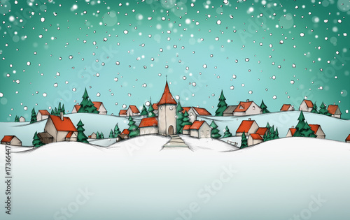 Adventskalender mit dörflicher Winterlandschaft
