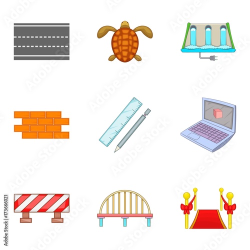 Road repair icons set, cartoon style