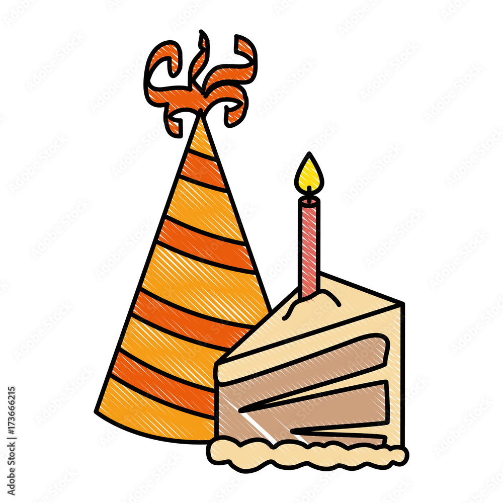 delicious cake portion with candle and hat delicious cake portion with candle and hat