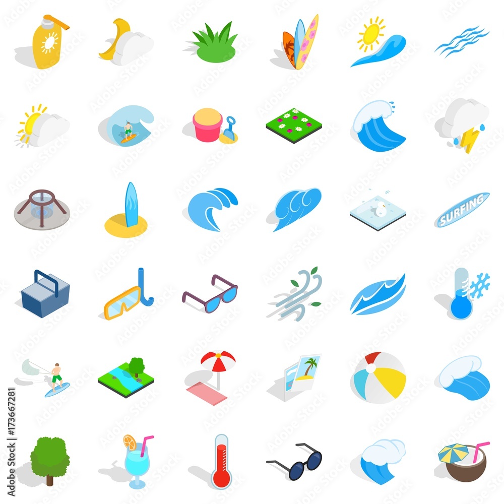 Fountaine icons set, isometric style Fountaine icons set, isometric style