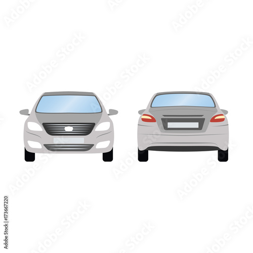 Car vector template on white background. Business sedan isolated. grey sedan flat style. side back front view