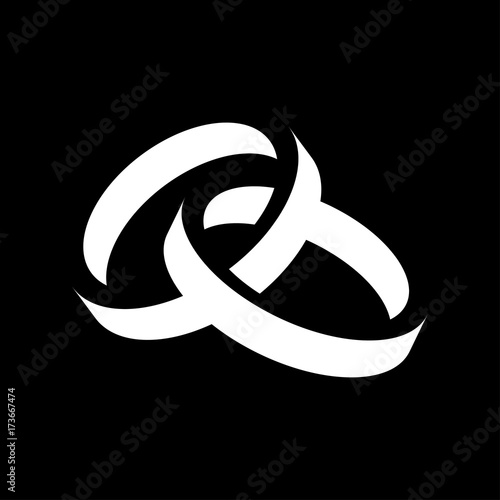 Icono plano anillos espacio negativo blanco en fondo negro