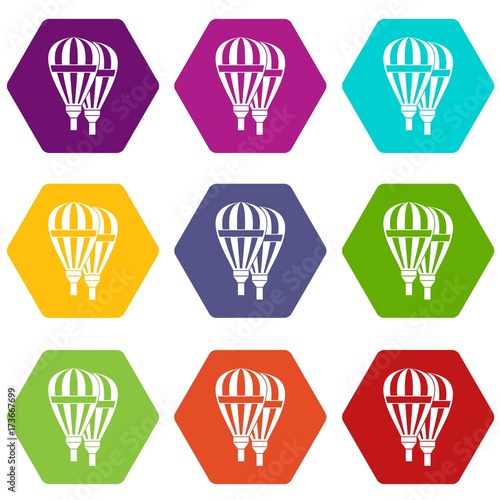 Balloons icon set color hexahedron