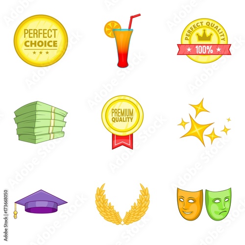 Premium quality icons set, cartoon style