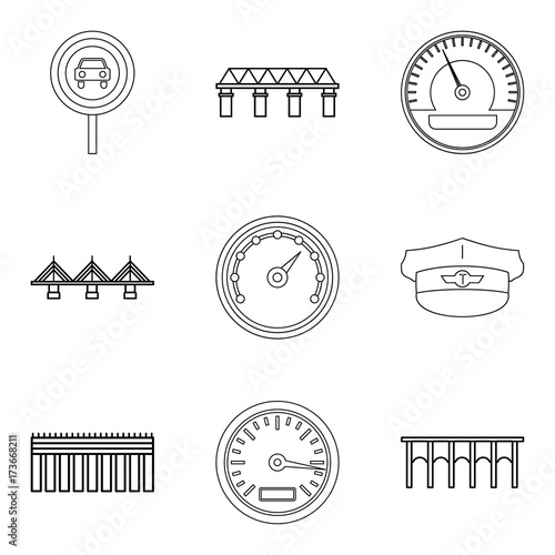 Bridgework icons set, outline style