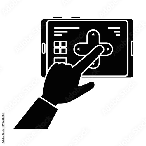 hand user with drone remote control icon