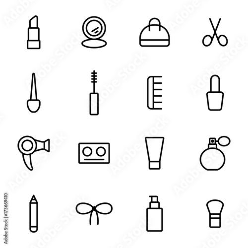 Thin line Make up icons Stroke Editable