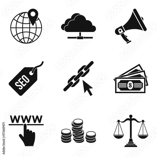 Online casino icons set, simple style
