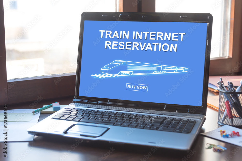 Train internet reservation concept on a laptop screen Train internet reservation concept on a laptop screen