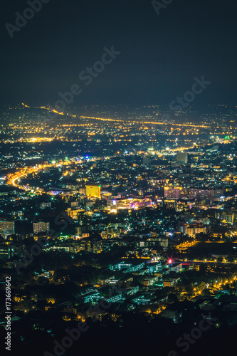Obraz na płótnie Night city scape at top view point of Chiang Mai, Thailand. w salonie