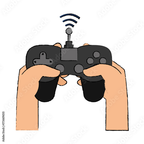 hand user with drone remote control icon