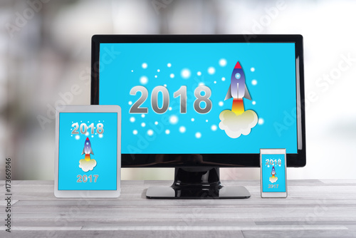 New year 2018 concept on different devices