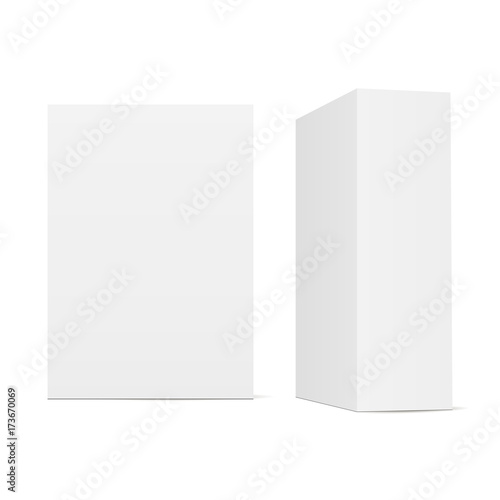 Two blank cardboard boxes - front view and half side view. Product packaging mockup isolated on white background. Vector illustation © Evgeniy Zimin