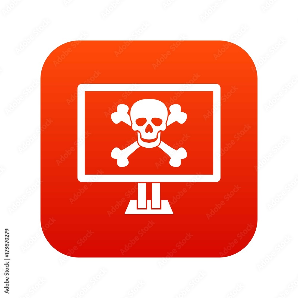 Computer monitor with a skull and bones icon digital red Computer monitor with a skull and bones icon digital red