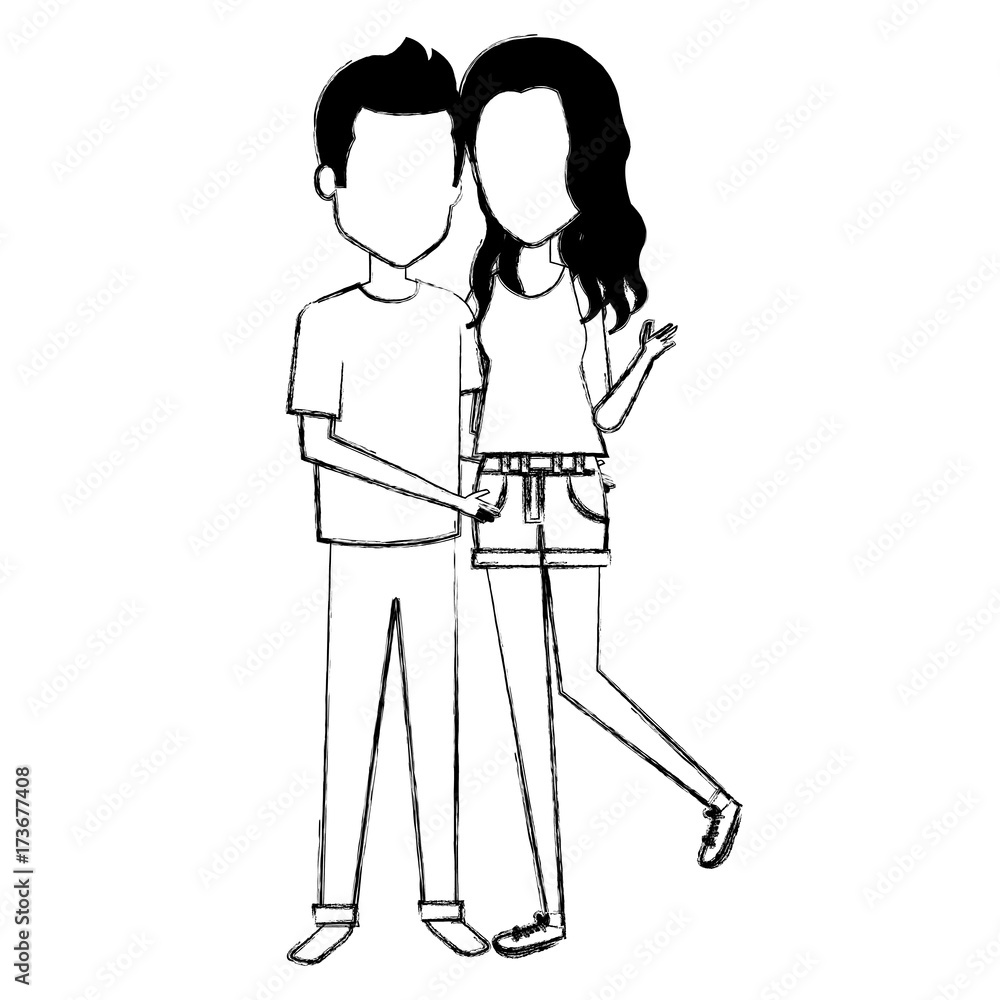young couple standing avatars young couple standing avatars