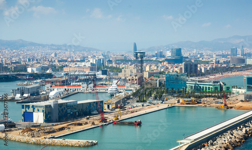 Day view of Barceloneta from sea side. Barcelona