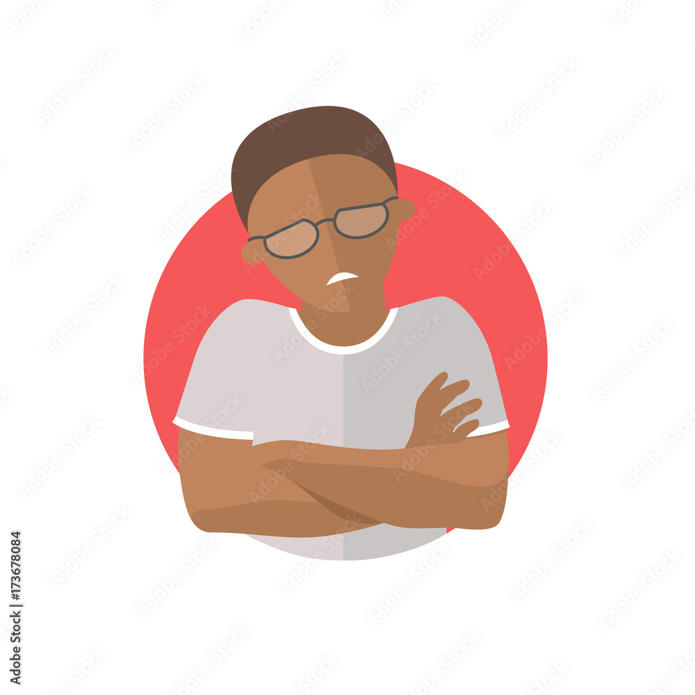 Painful expression, black man in pain, flat vector icon