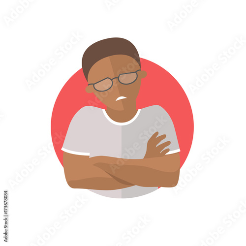 Painful expression, black man in pain, flat vector icon