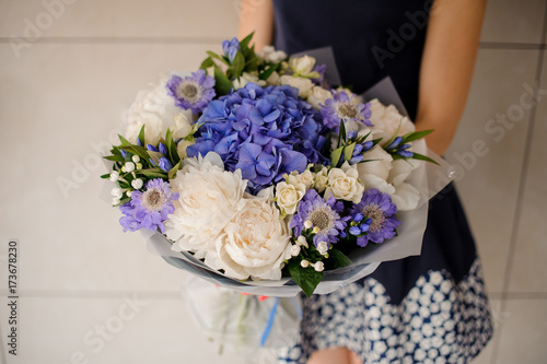 Beautiful purple and white bouquet of flowers