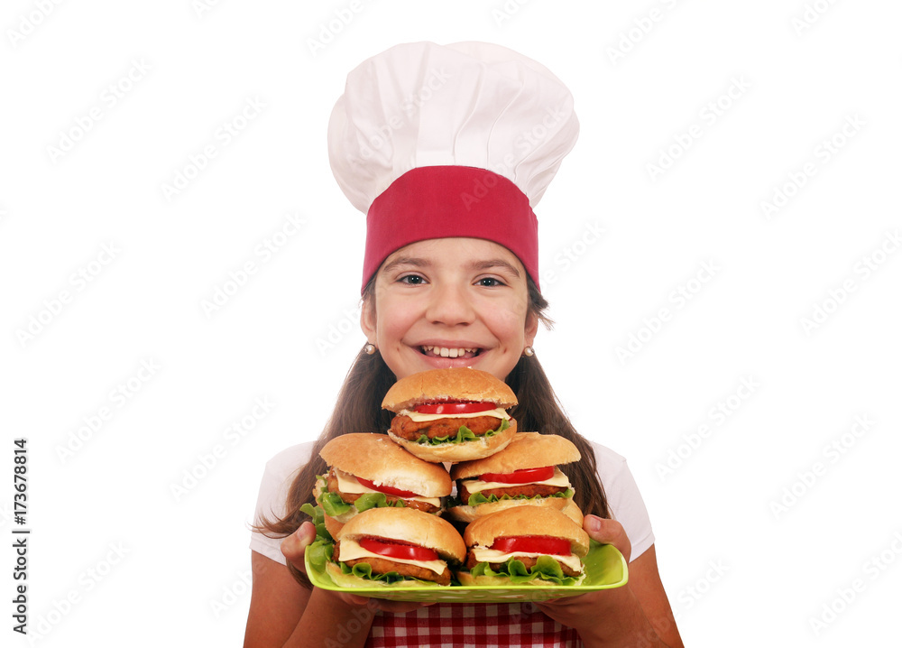 happy little girl cook with hamburgers fast food happy little girl cook with hamburgers fast food