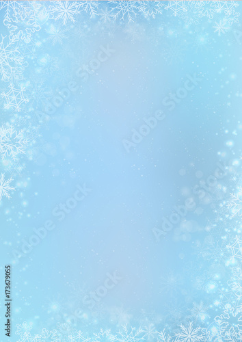 Gradient blue winter Christmas paper background with snowflake border