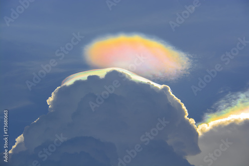 Iridescent pileus cloud, rainbow clouds background