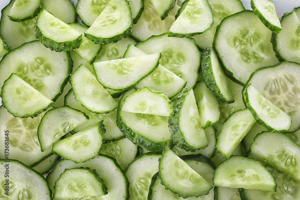 Slices of fresh cucumber, closeup Slices of fresh cucumber, closeup