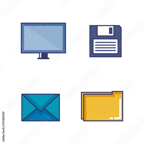 data center set flat icons vector illustration design