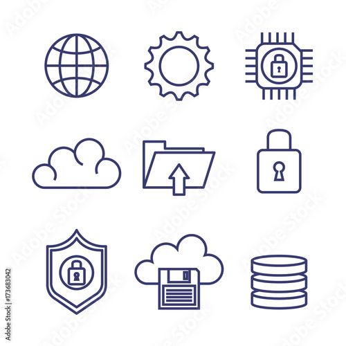 data center set flat icons vector illustration design