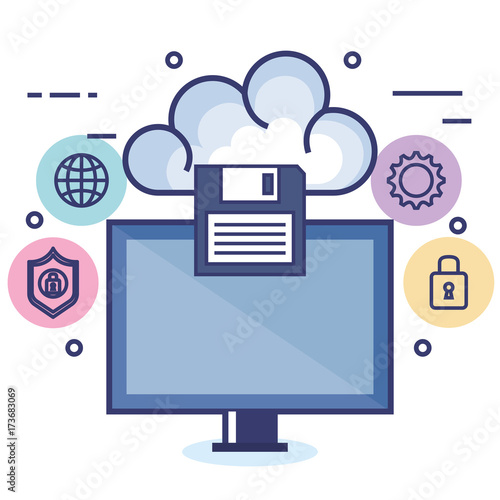 cloud computing set flat icons vector illustration design