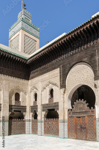 Bou Inania Madrasa, famous example of Maranid architecture and a popular tourist sight, Fes, Morocco, North Africa