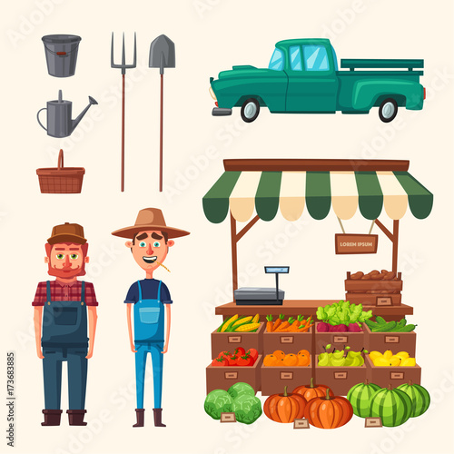 Planting and harvesting. Cartoon vector illustration. photo