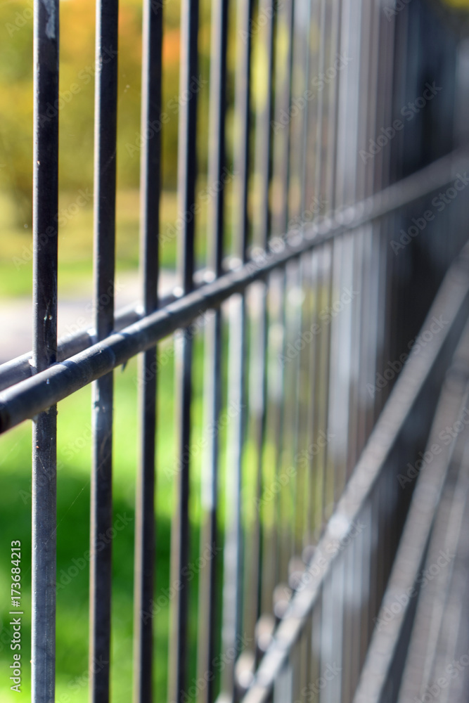 Close up of iron fence. Focus on foreground, vertical image. Close up of iron fence. Focus on foreground, vertical image.
