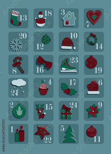 Adventcalendar with twentyfour christmas asset